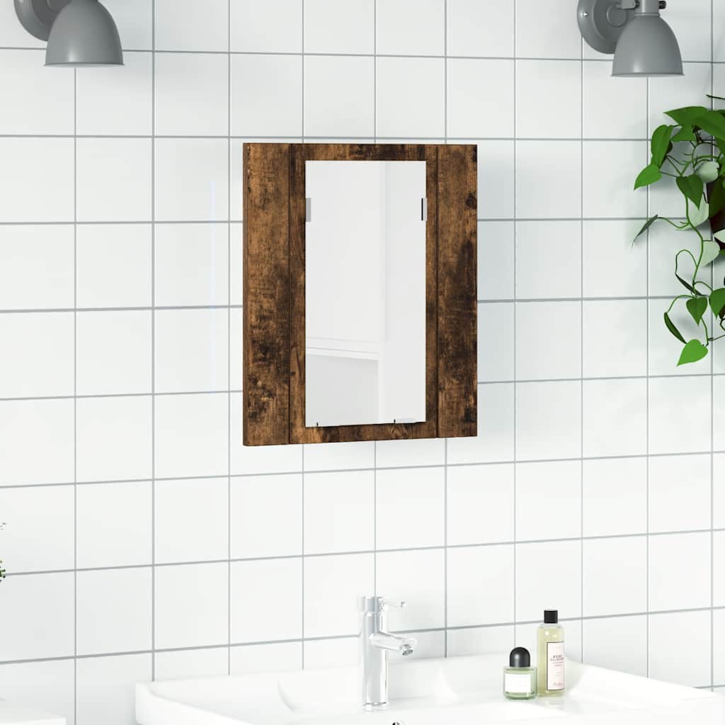 vidaXL LED Bathroom Mirror Cabinet Smoked Oak 40x12x45 cm Engineered Wood 1