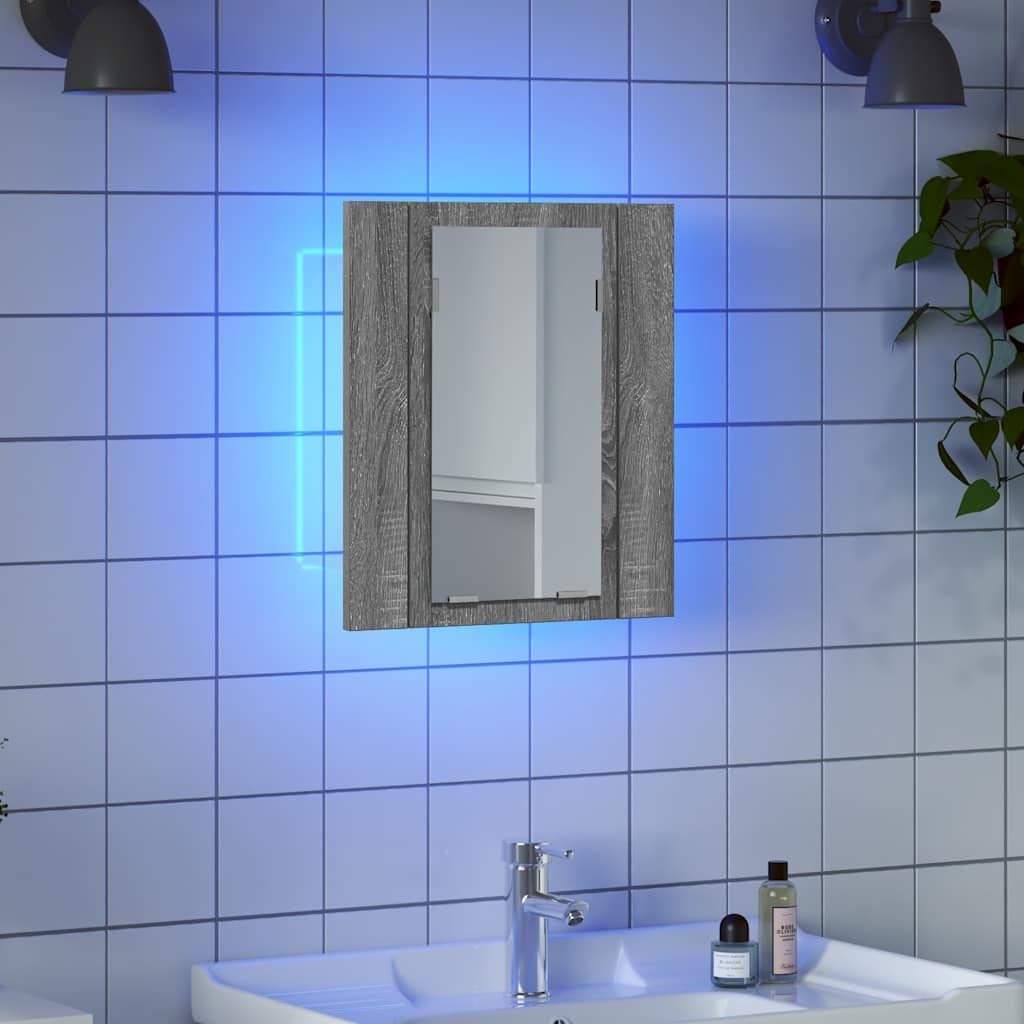 vidaXL LED Bathroom Mirror Cabinet Grey Sonoma 40x12x45 cm Engineered Wood 4