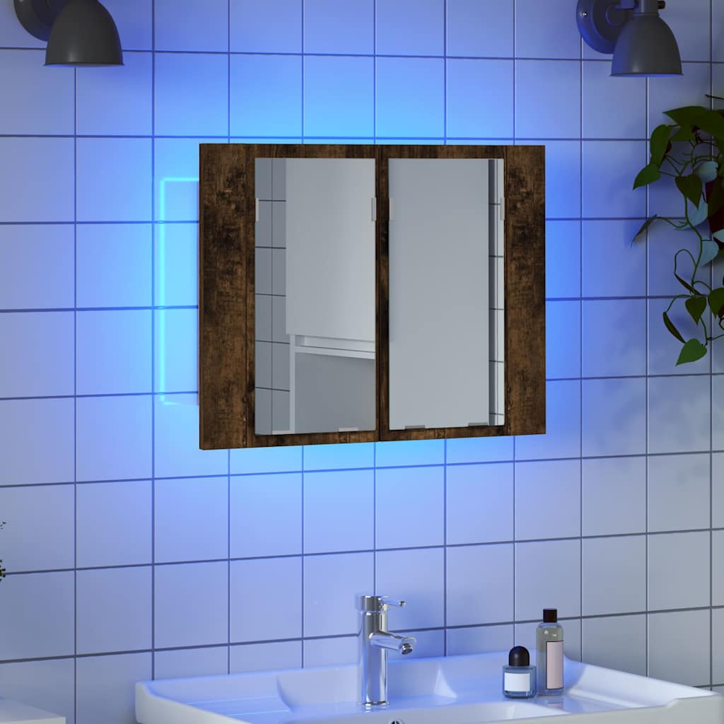 vidaXL LED Mirror Cabinet Smoked Oak 60x12x45 cm Engineered Wood 3