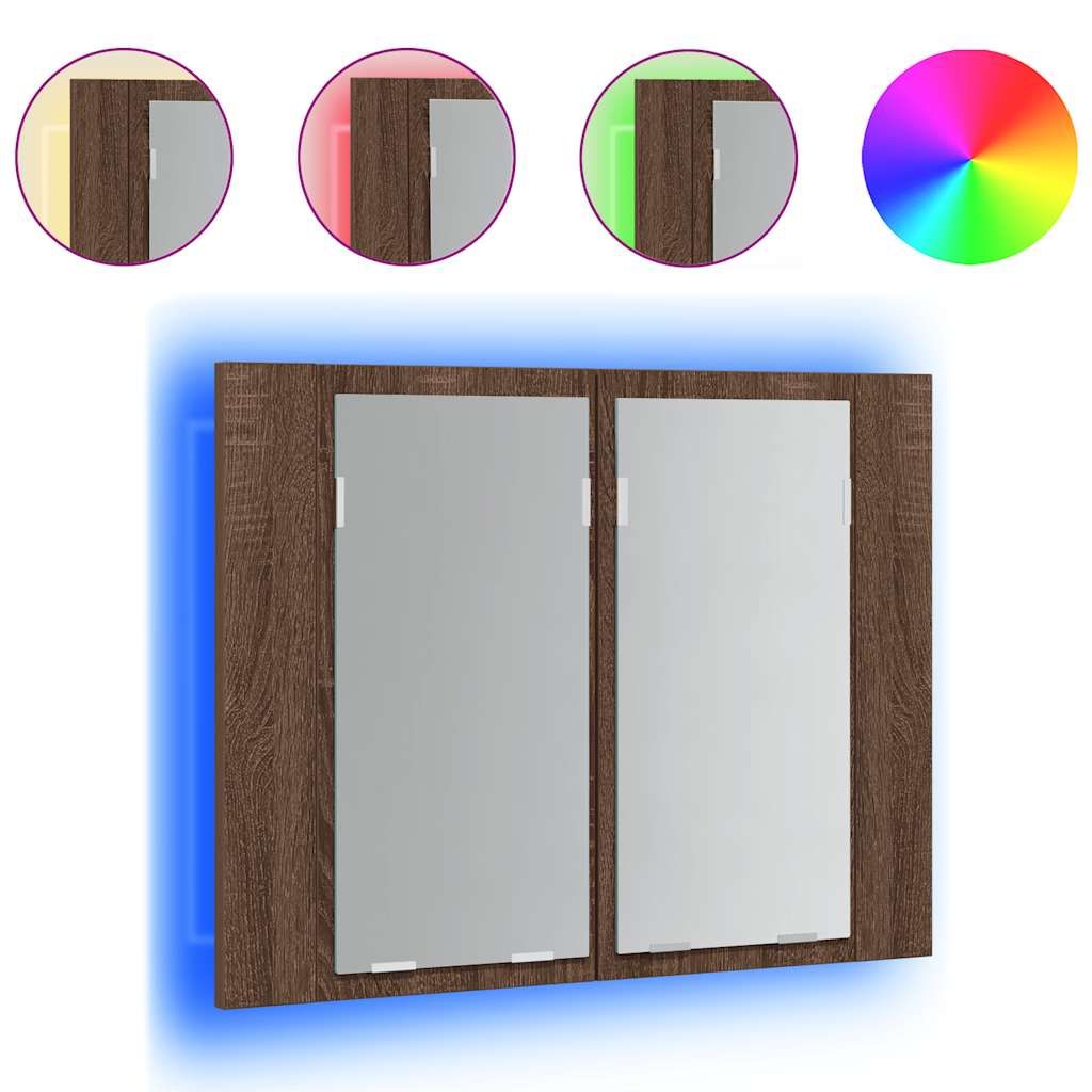 vidaXL LED Mirror Cabinet Brown Oak 60x12x45 cm Engineered Wood 2