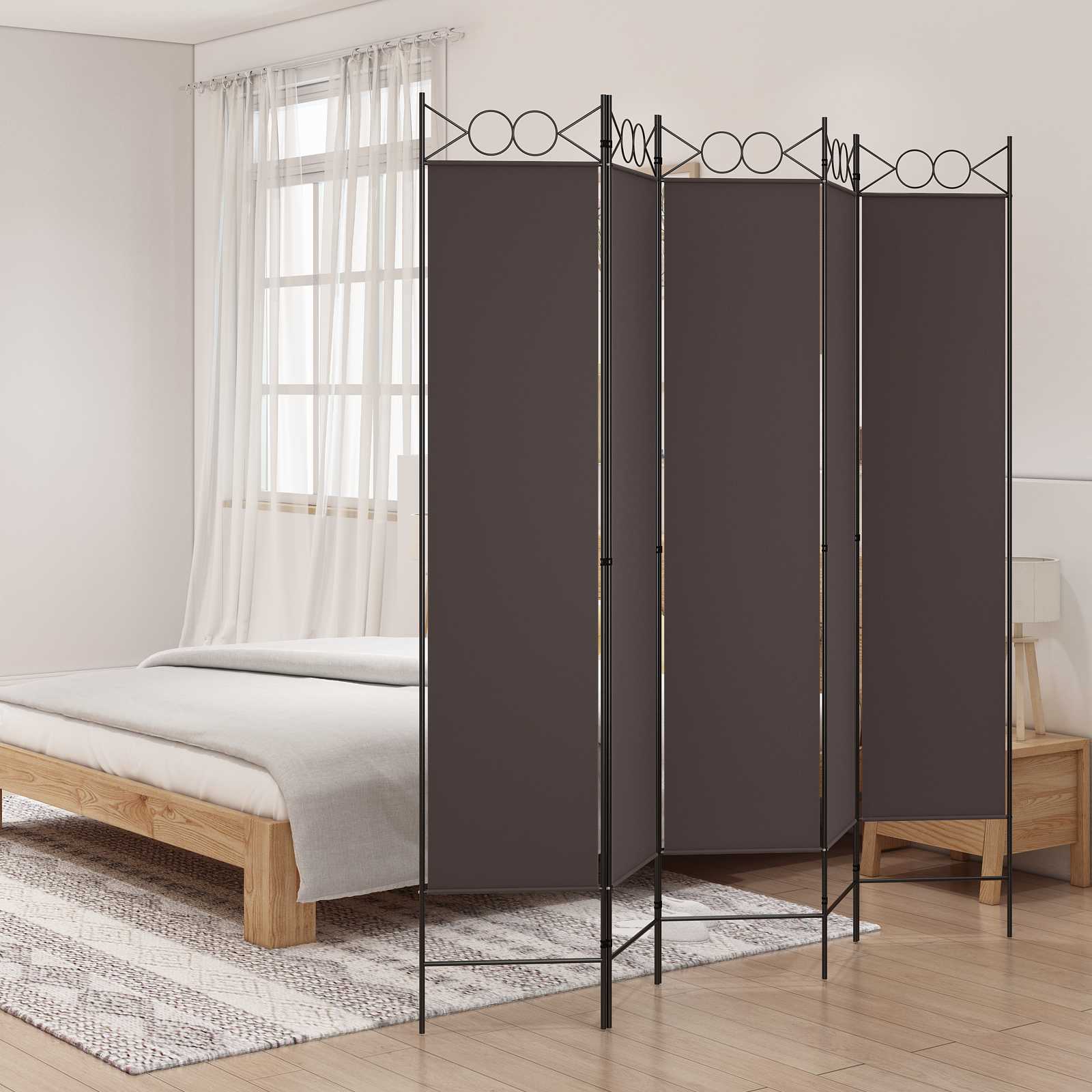 vidaXL 5-Panel Room Divider Brown 200x200 cm Fabric 1