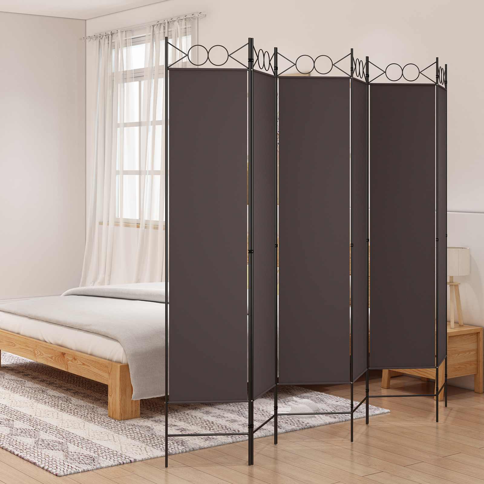 vidaXL 6-Panel Room Divider Brown 240x200 cm Fabric 1