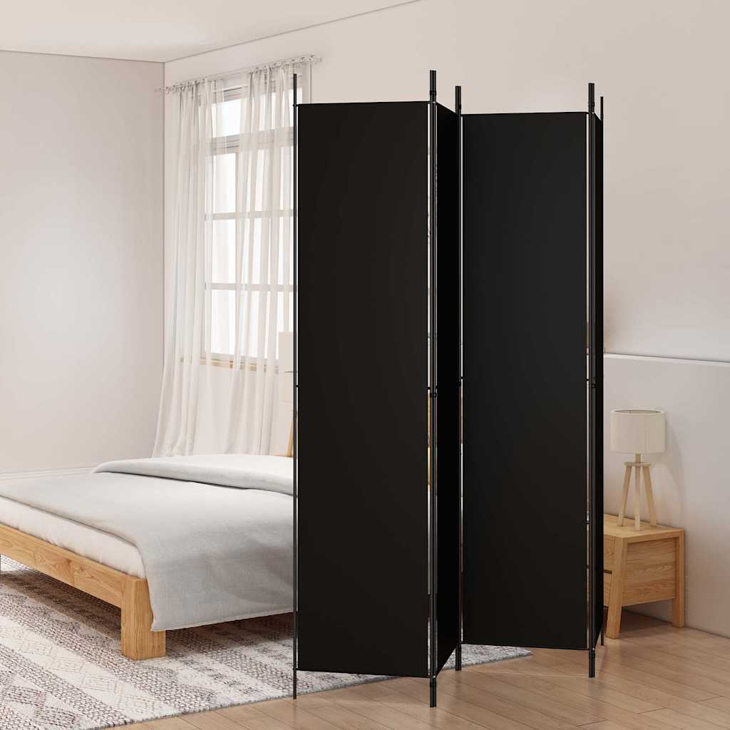 vidaXL 4-Panel Room Divider Black 200x220 cm Fabric 1