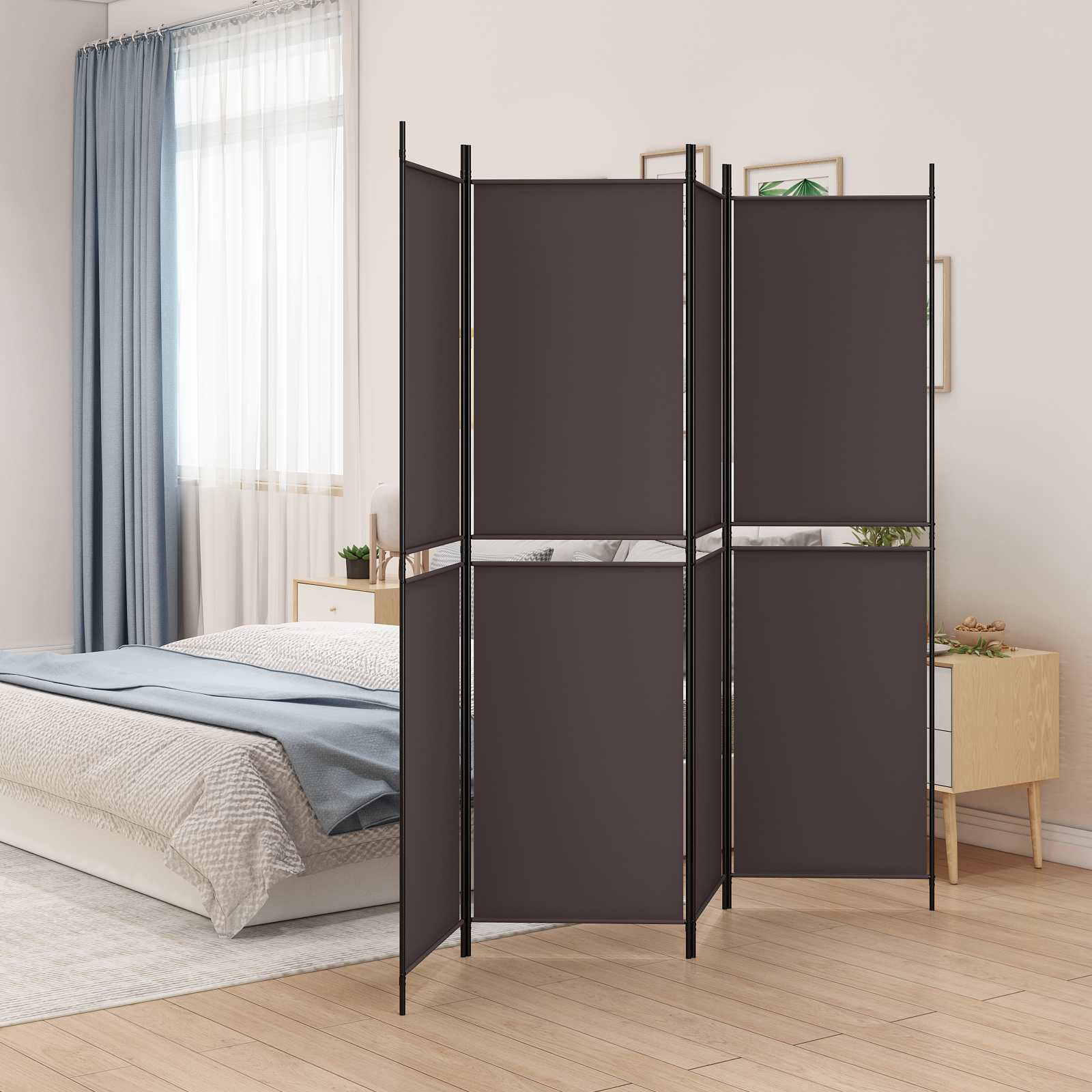 vidaXL 4-Panel Room Divider Brown 200x200 cm Fabric 1