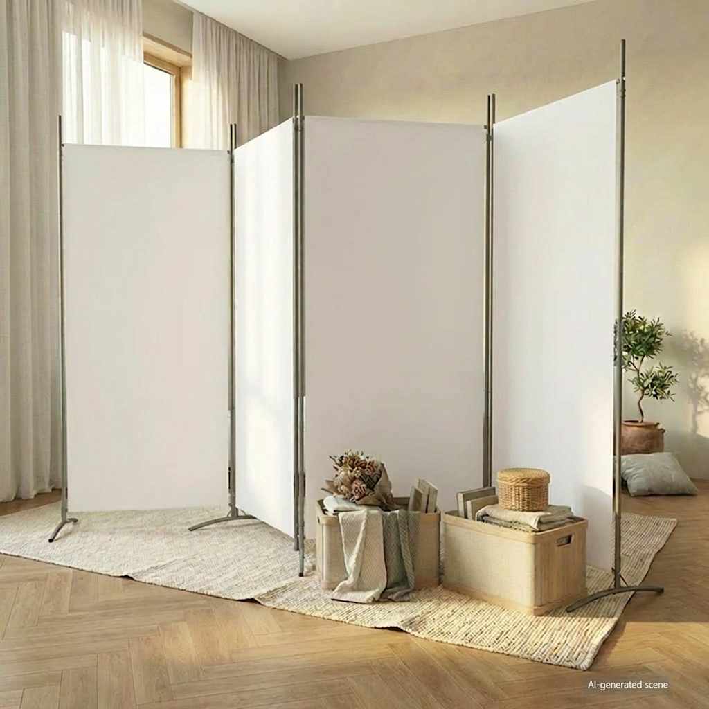 vidaXL 4-Panel Room Divider White 346x180 cm Fabric 1