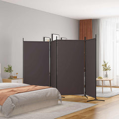 vidaXL 4-Panel Room Divider Brown 346x180 cm Fabric 1