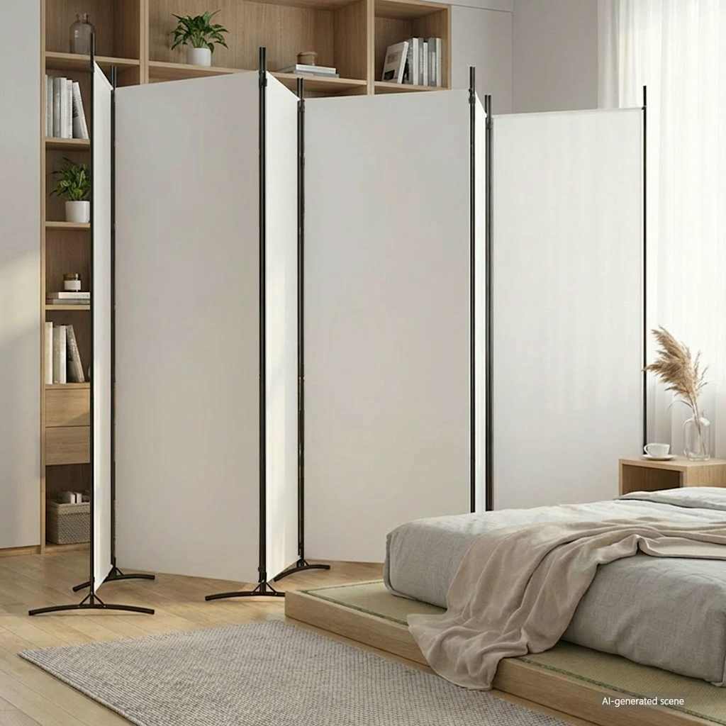 6-Panel Room Divider Fabric 520 x 180 cm White