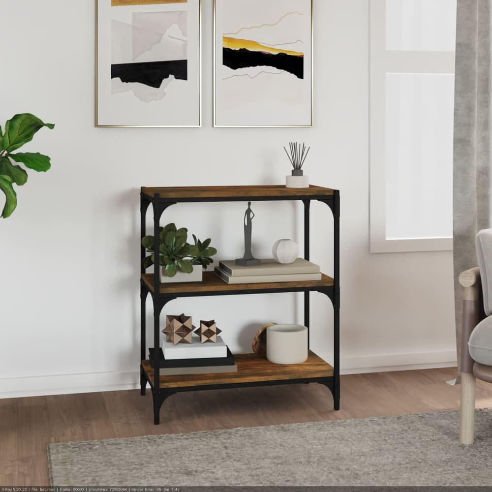 Book Cabinet 40x33x70.5 cm Engineered Wood and Steel Smoked Oak 60 cm