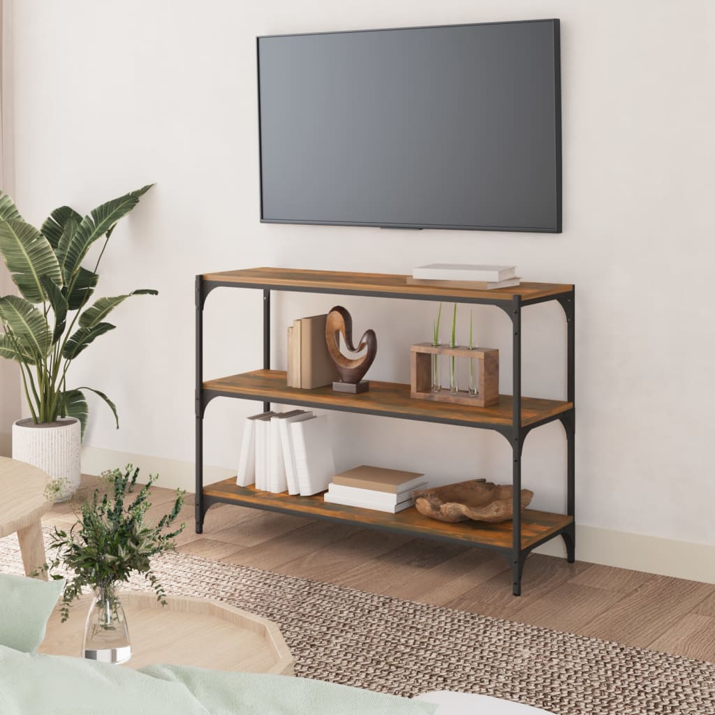 vidaXL Book Cabinet Smoked Oak 100x33x70.5 cm Engineered Wood and Steel 3