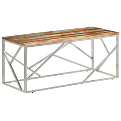 vidaXL Coffee Table Silver Stainless Steel and Solid Reclaimed Wood 2