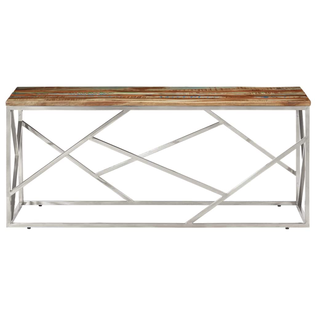 vidaXL Coffee Table Silver Stainless Steel and Solid Reclaimed Wood 3