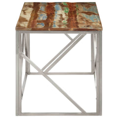 vidaXL Coffee Table Silver Stainless Steel and Solid Reclaimed Wood 4