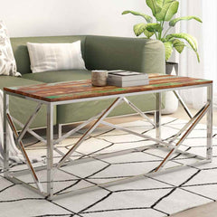 vidaXL Coffee Table Silver Stainless Steel and Solid Reclaimed Wood 1