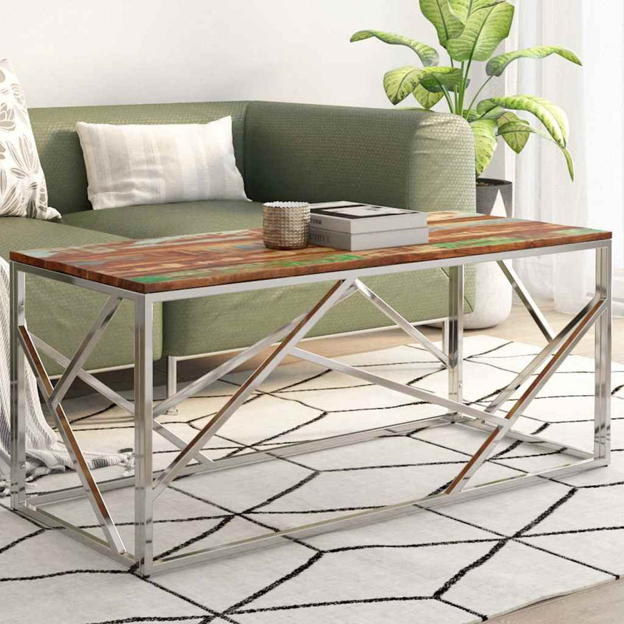 vidaXL Coffee Table Silver Stainless Steel and Solid Reclaimed Wood 1
