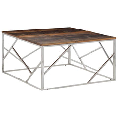 vidaXL Coffee Table Silver Stainless Steel and Solid Wood Sleeper 1