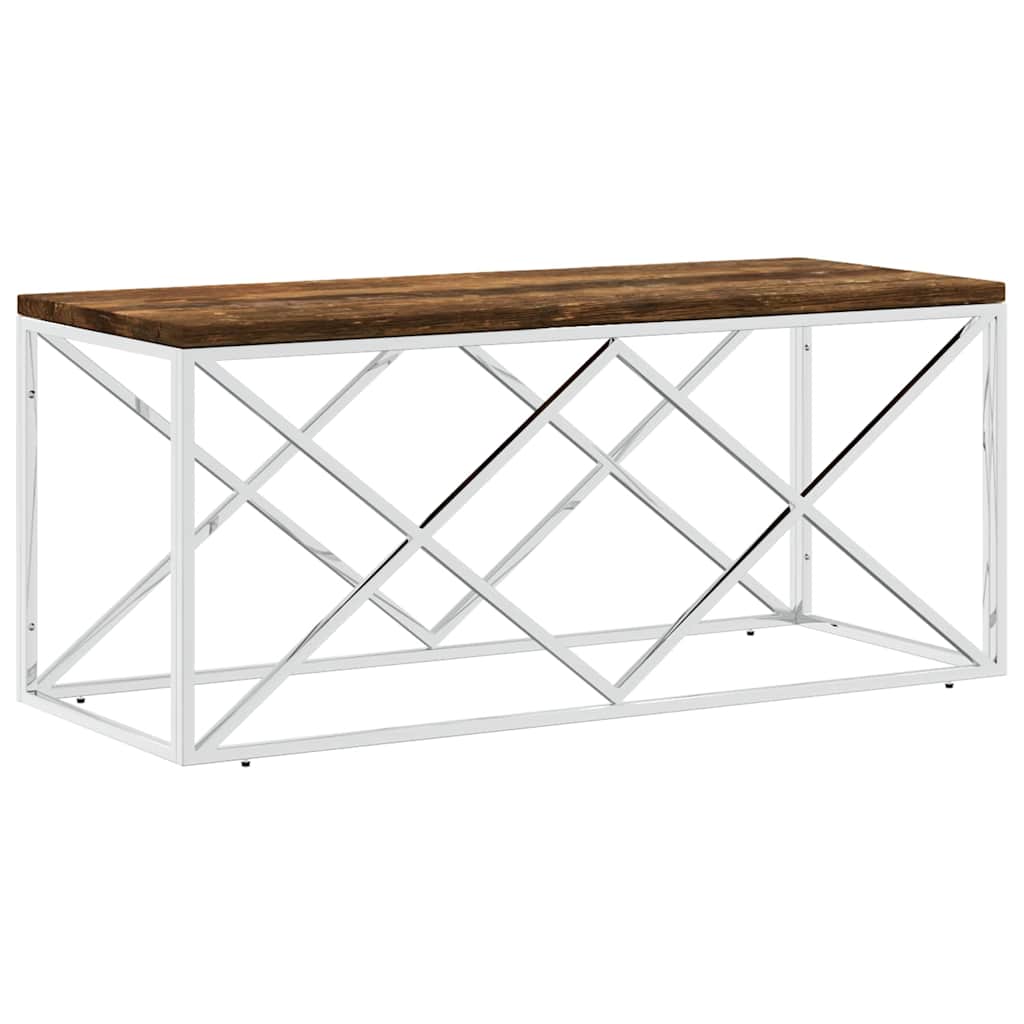 vidaXL Coffee Table Stainless Steel and Solid Wood Reclaimed 2