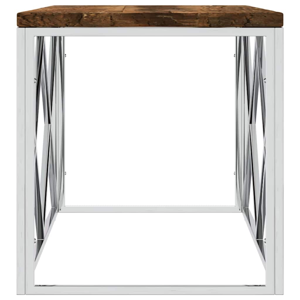 vidaXL Coffee Table Stainless Steel and Solid Wood Reclaimed 4