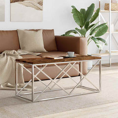 vidaXL Coffee Table Stainless Steel and Solid Wood Reclaimed 1