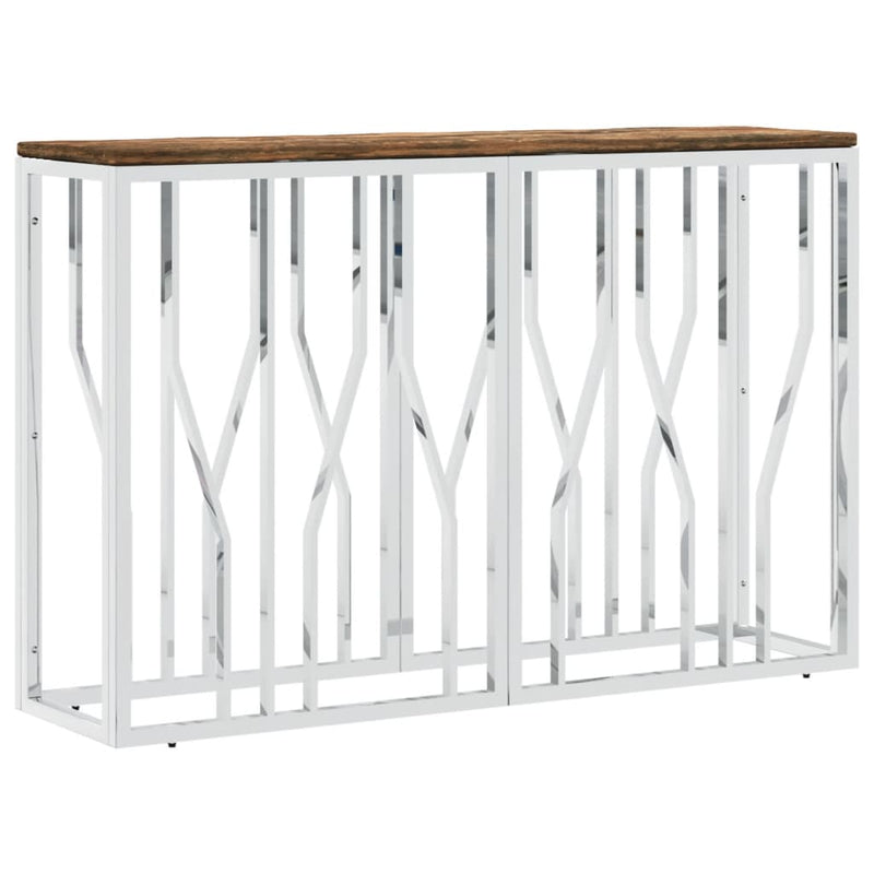 Console Table Stainless Steel and Solid Wood Reclaimed