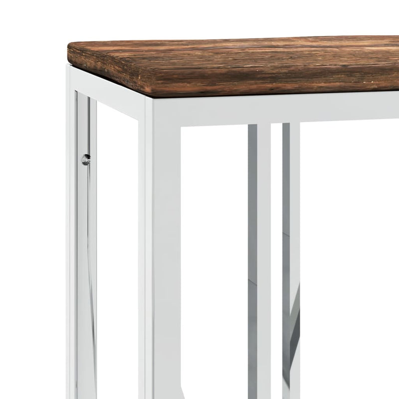 Console Table Stainless Steel and Solid Wood Reclaimed