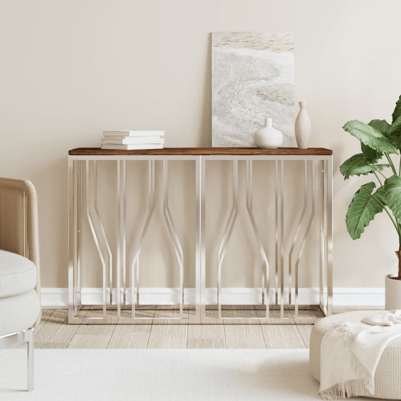 Console Table Stainless Steel and Solid Wood Reclaimed