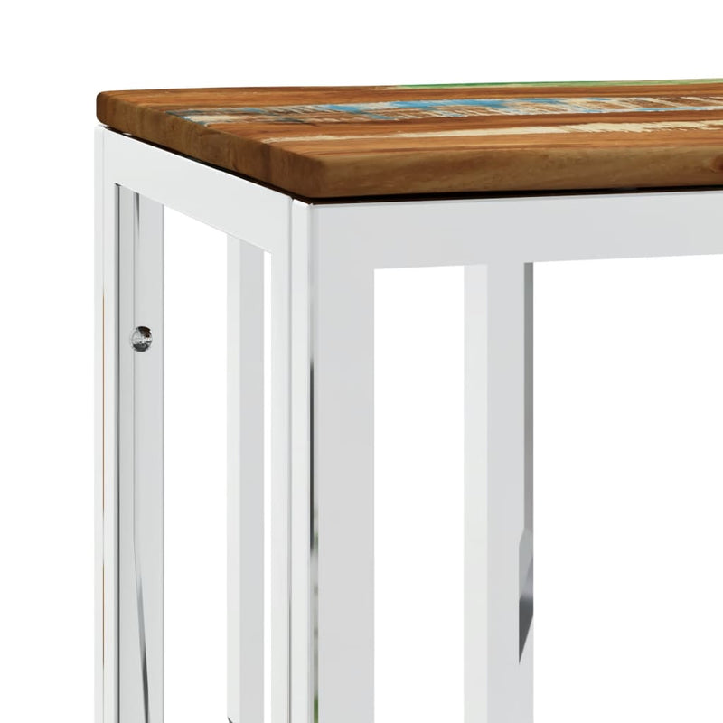 Console Table Silver Stainless Steel and Solid Wood Reclaimed