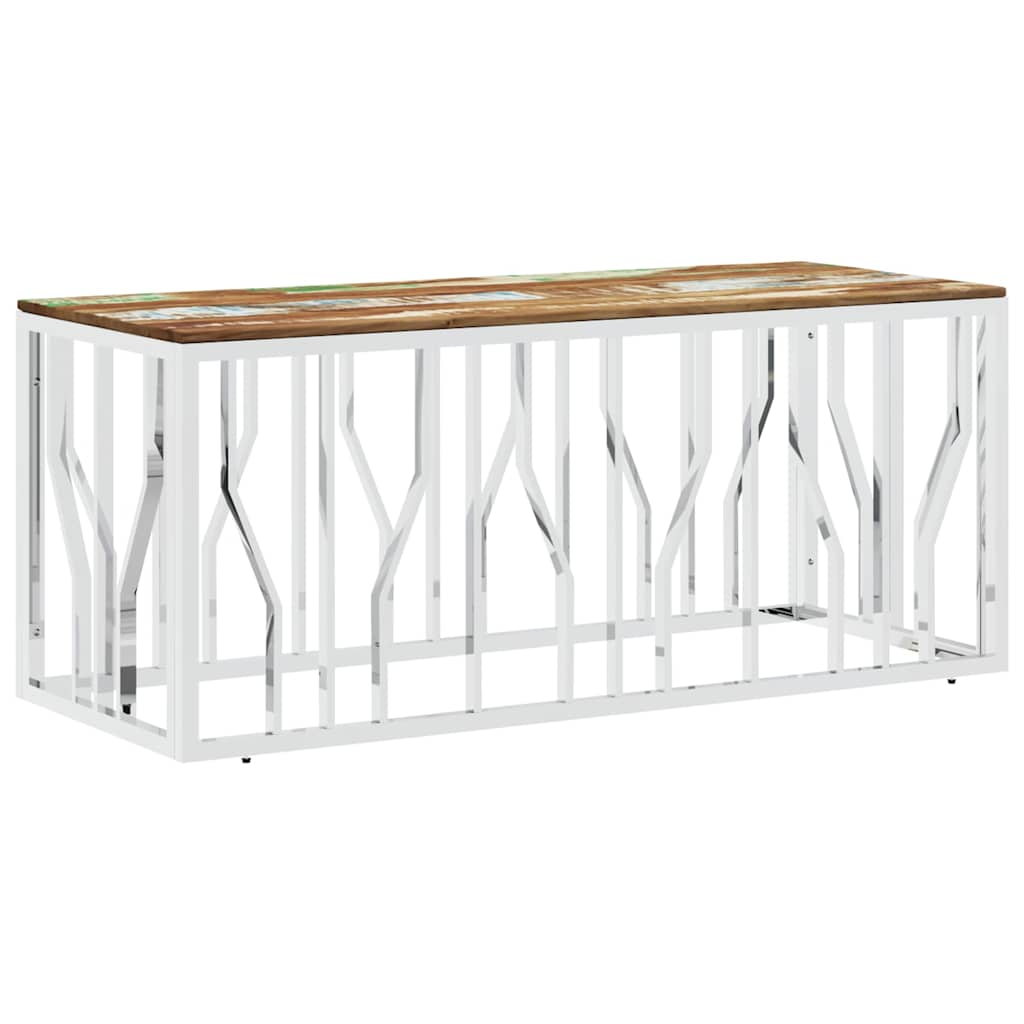 vidaXL Coffee Table Silver Stainless Steel and Solid Wood Reclaimed 2