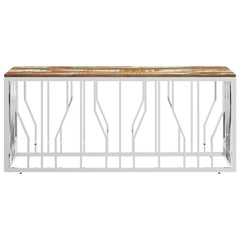 vidaXL Coffee Table Silver Stainless Steel and Solid Wood Reclaimed 3