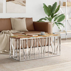 vidaXL Coffee Table Silver Stainless Steel and Solid Wood Reclaimed 1