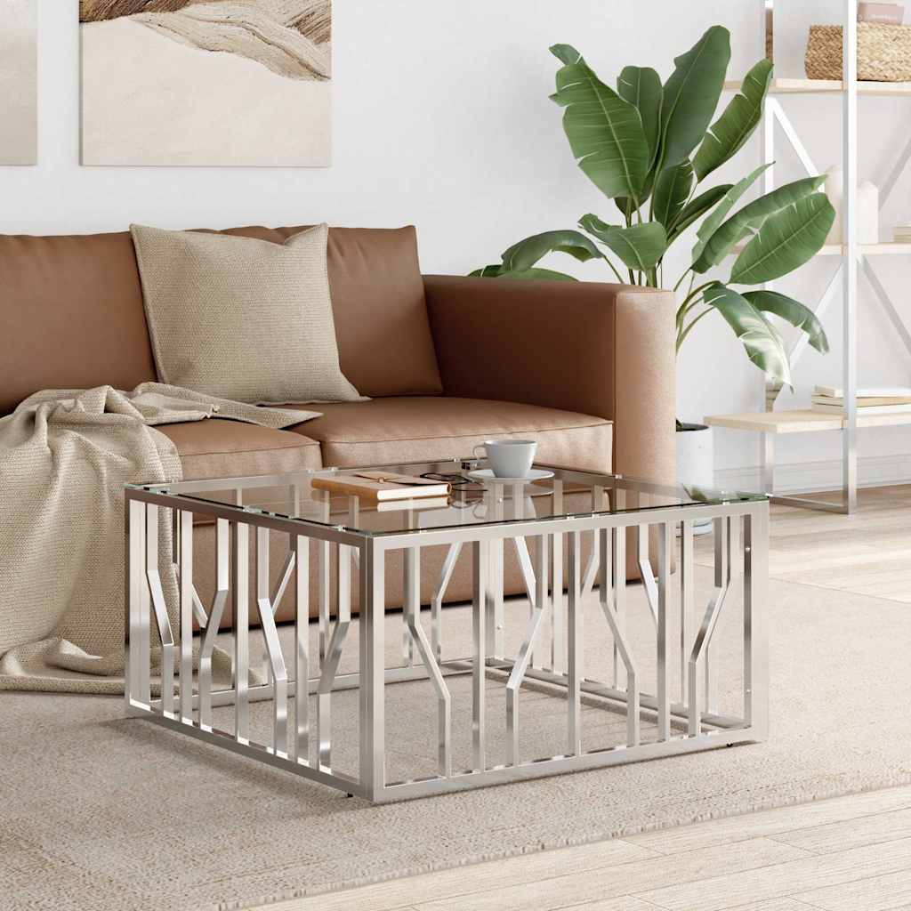 Coffee Table 80x80x40 cm Stainless Steel Silver Glass