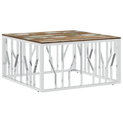 vidaXL Coffee Table Silver Stainless Steel and Solid Wood Reclaimed 2