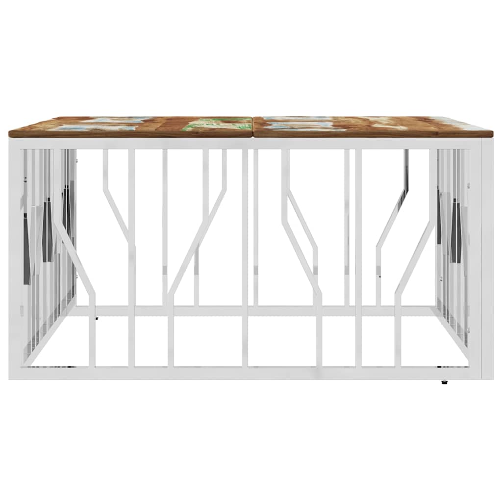 vidaXL Coffee Table Silver Stainless Steel and Solid Wood Reclaimed 3