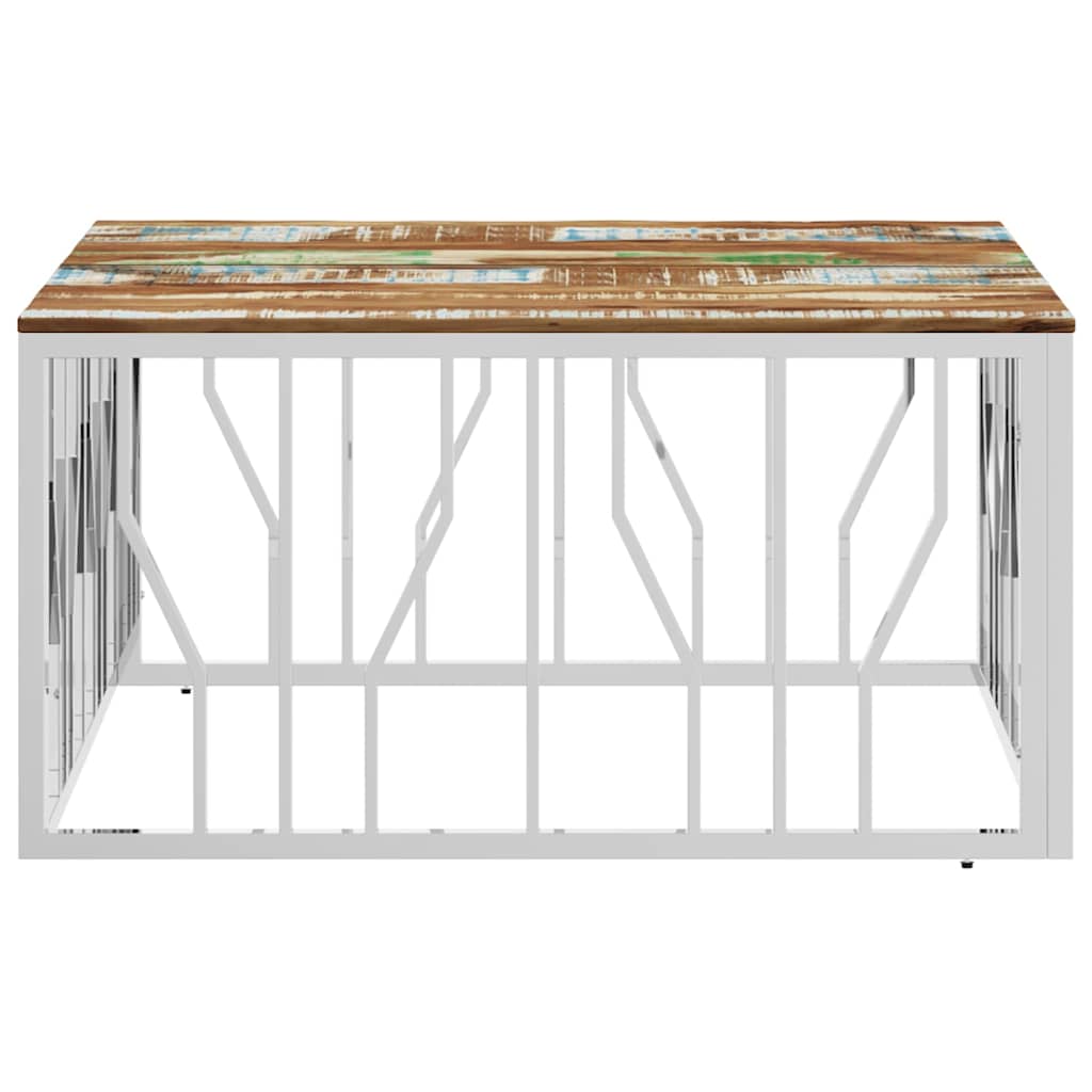 vidaXL Coffee Table Silver Stainless Steel and Solid Wood Reclaimed 4
