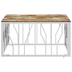 vidaXL Coffee Table Silver Stainless Steel and Solid Wood Reclaimed 4