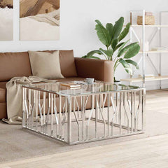 vidaXL Coffee Table 100x100x50 cm Stainless Steel and Glass 1