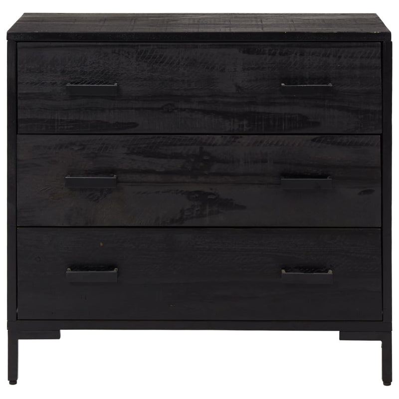 Cómoda Negra 75x35x70 cm Madera Maciza de Pino