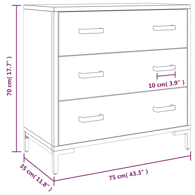 Cómoda Negra 75x35x70 cm Madera Maciza de Pino