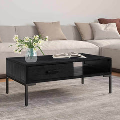 Coffee Table 90x50x35 cm Solid Pinewood Black