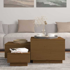 Storage Boxes with Lids 3 pcs Honey Brown Solid Wood Pine, image 3
