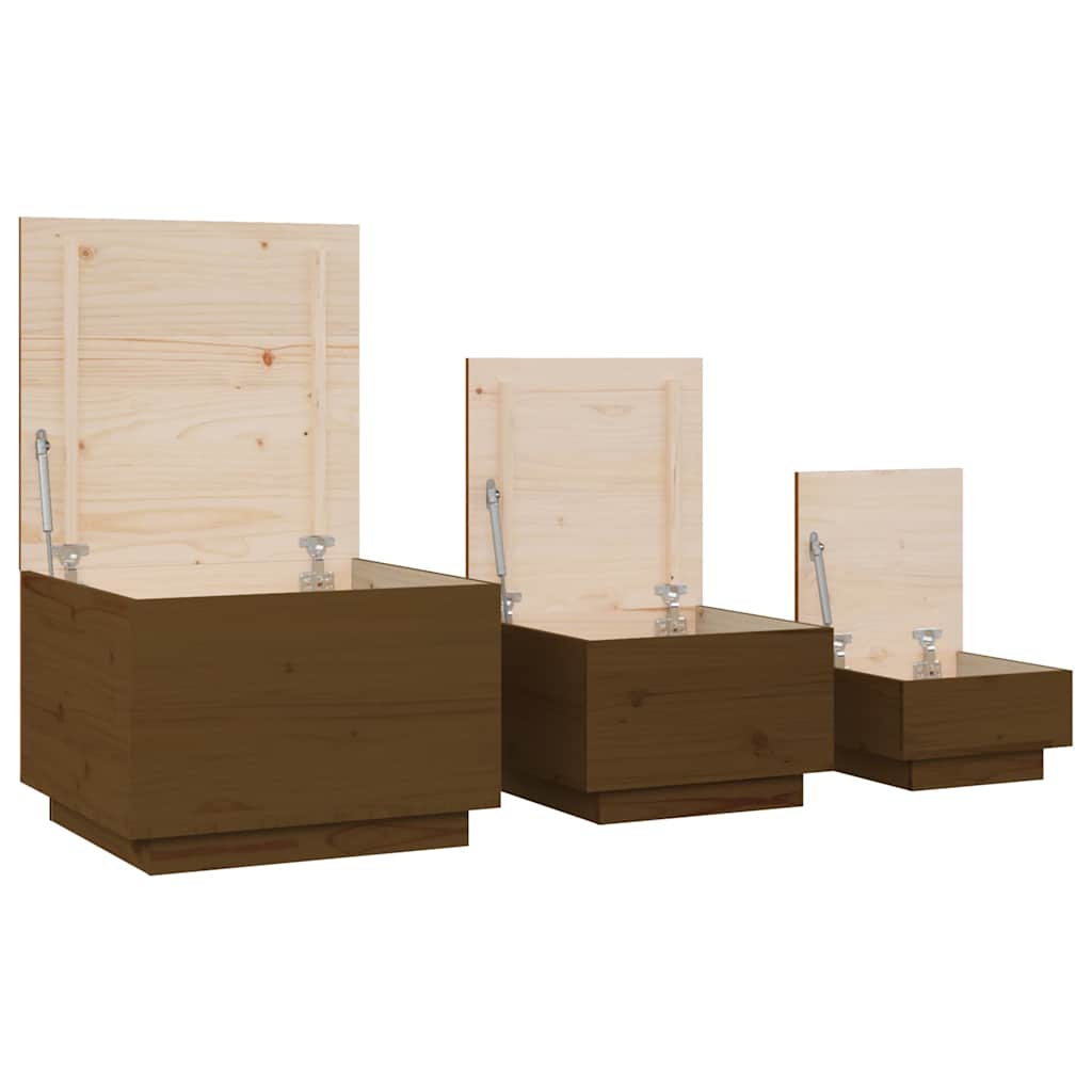 Storage Boxes with Lids 3 pcs Honey Brown Solid Wood Pine, image 6