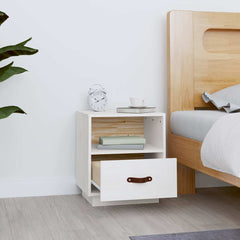 vidaXL Bedside Cabinet | White | Solid pine wood, faux leather (handle) 3