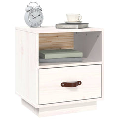 vidaXL Bedside Cabinet | White | Solid pine wood, faux leather (handle) 4