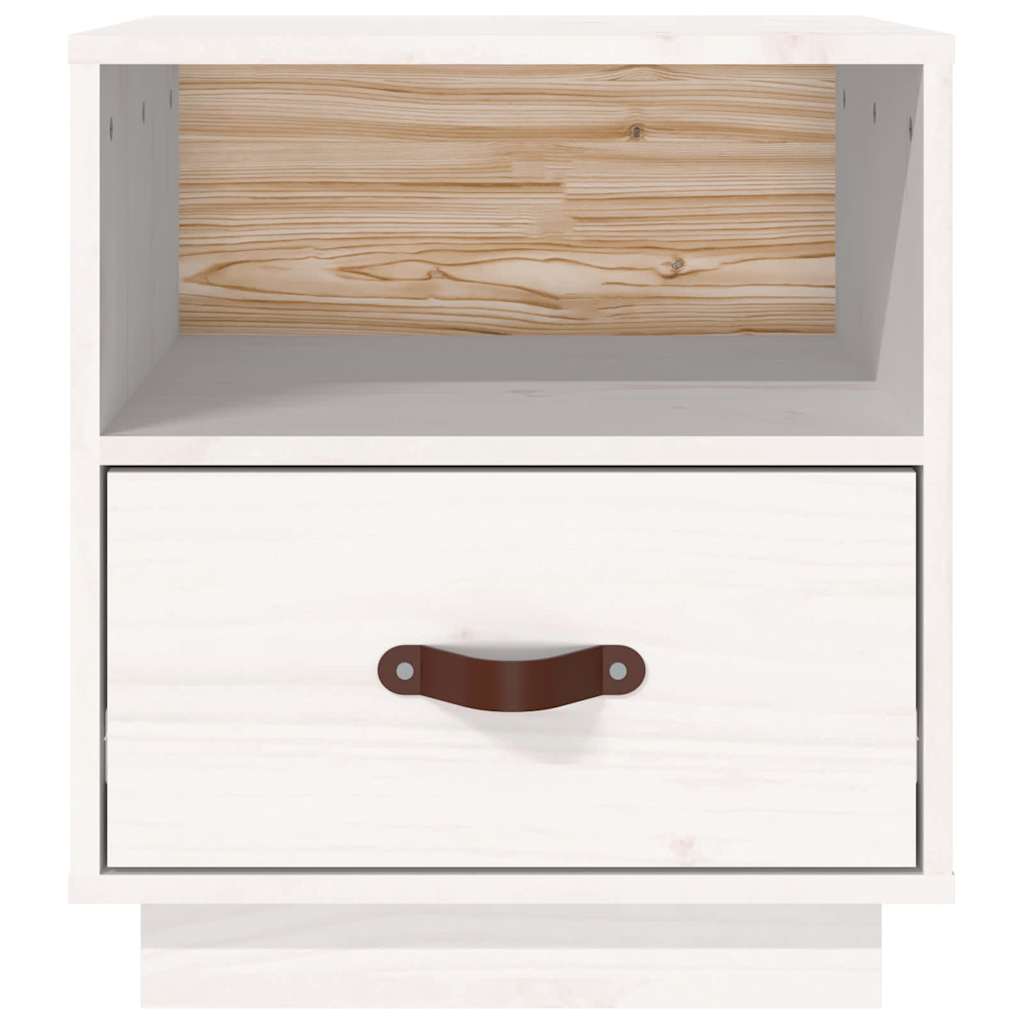 vidaXL Bedside Cabinet | White | Solid pine wood, faux leather (handle) 6