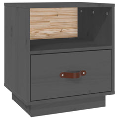 vidaXL Bedside Cabinet | Grey | Solid pinewood, faux leather (100% polyurethane) 2