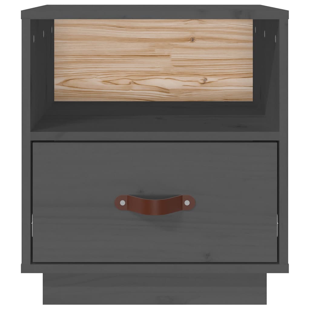 vidaXL Bedside Cabinet | Grey | Solid pinewood, faux leather (100% polyurethane) 6