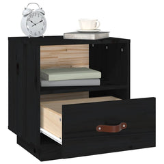 vidaXL Bedside Cabinet | Set of 2 | Black | Solid pine wood, faux leather 5