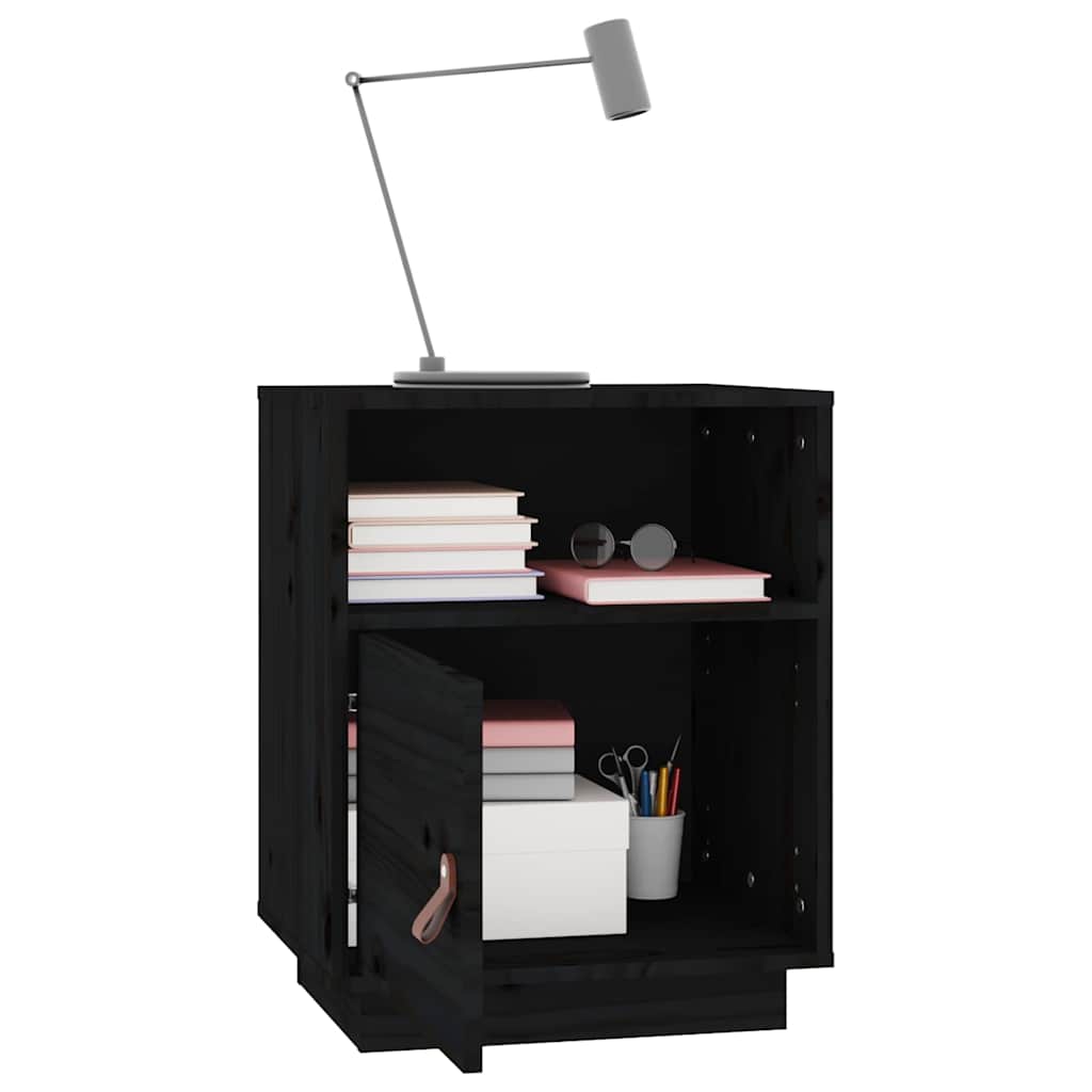 vidaXL Bedside Cabinet Black 40x34x55 cm Solid Wood Pine 5