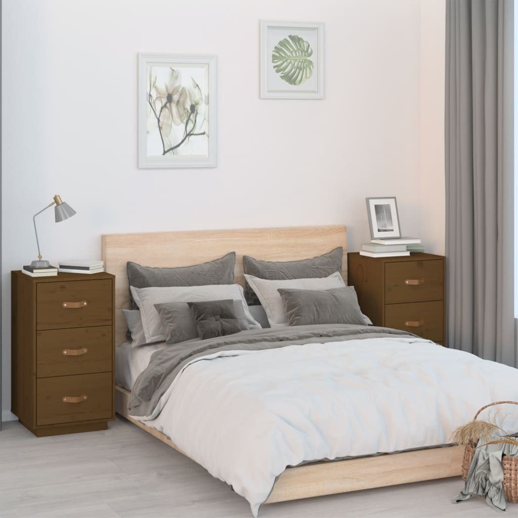 vidaXL Bedside Cabinets 2 pcs Honey Brown 40x40x75 cm Solid Wood Pine 1