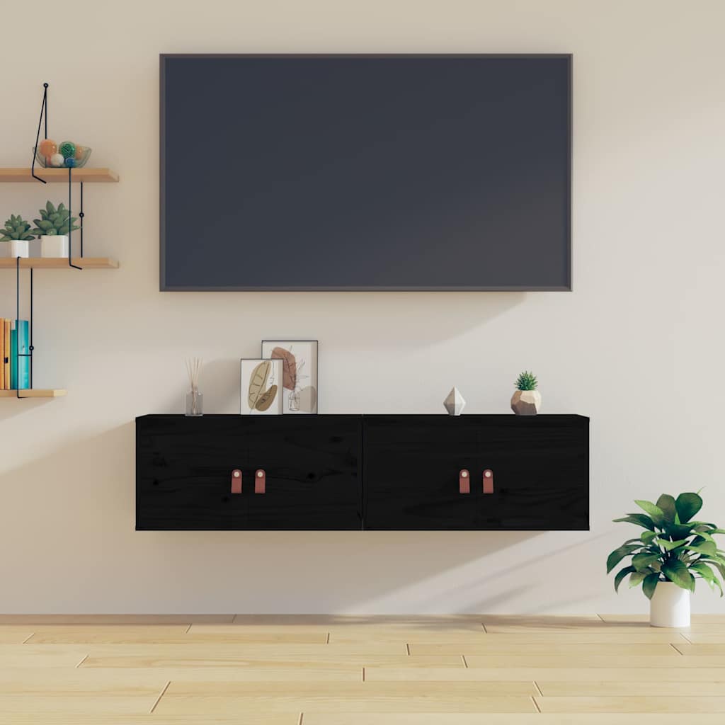 vidaXL Wall Cabinets 2 pcs Black 60x30x30 cm Solid Wood Pine 1