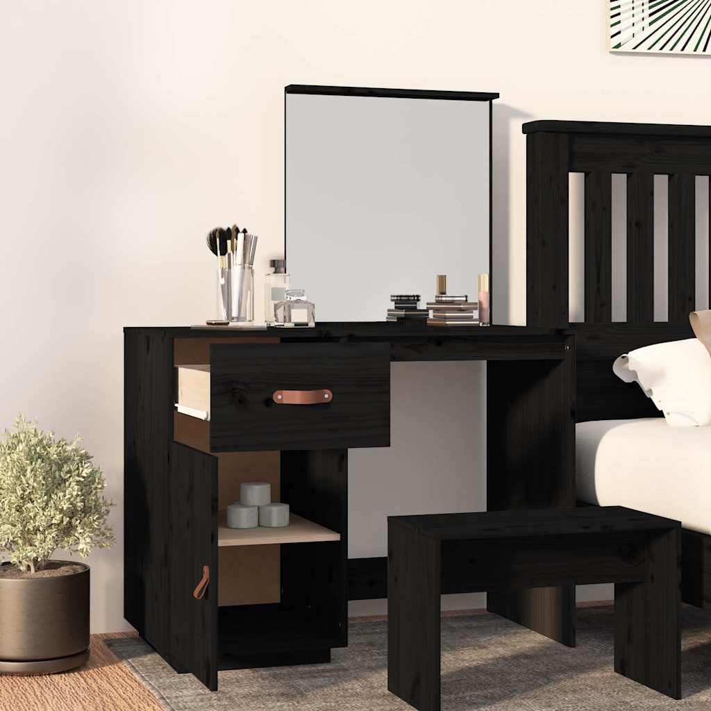vidaXL Dressing Table Black 95x50x134 cm Solid Wood Pine 3